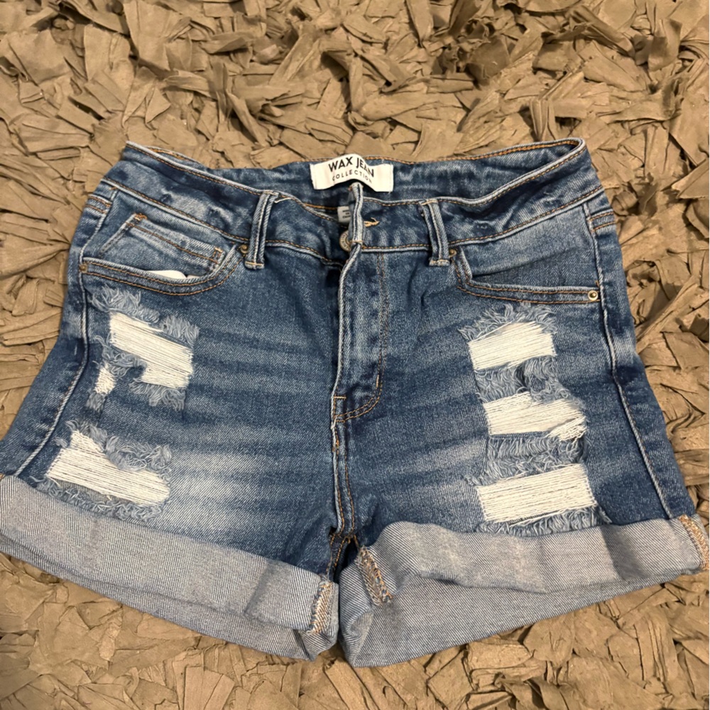 Wax Jean Distressed Denim Shorts - Blue
